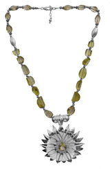 Faceted Lemon Topaz Sunflower Sterling Silver Necklace