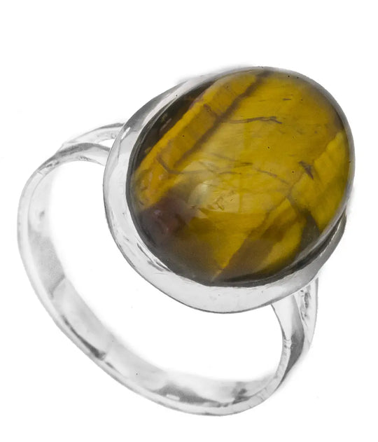 Tiger Eye Oval Gemstone Sterling Silver Ring