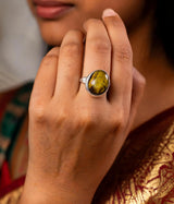 Tiger Eye Oval Gemstone Sterling Silver Ring