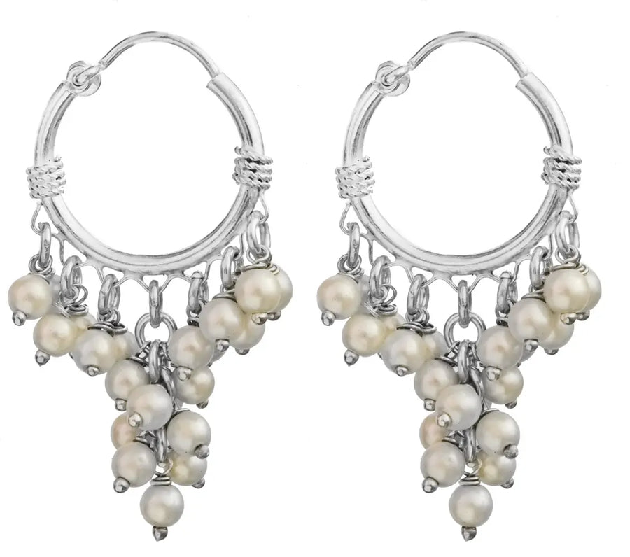 Pearl Chandelier Hoop Earrings in Sterling Silver