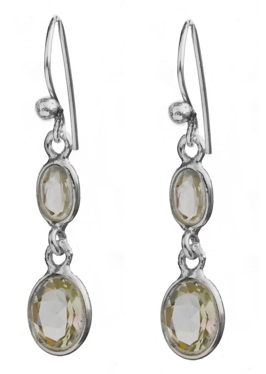 Faceted Green Amethyst Twin Sterling Silver Earrings