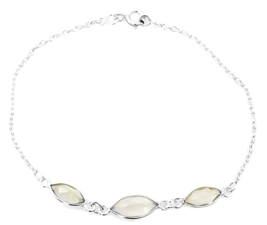 Faceted Green Amethyst Marquise Sterling Silver Bracelet