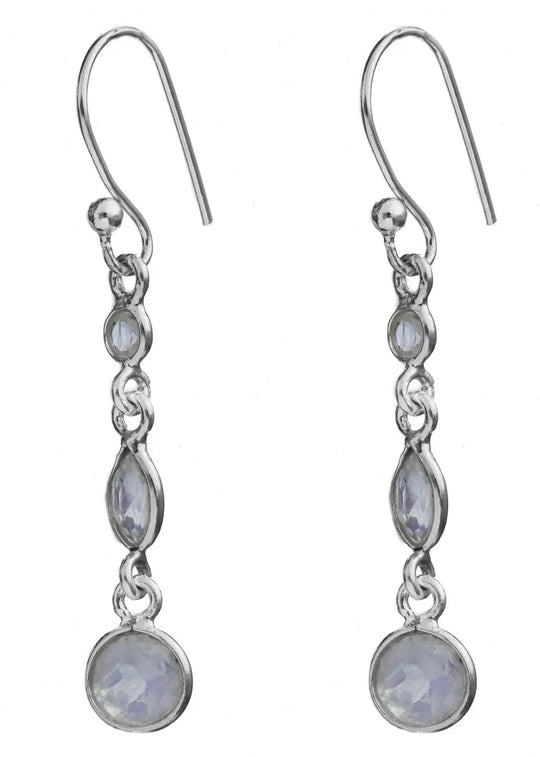 Faceted Rainbow Moonstone Sterling Silver Earrings