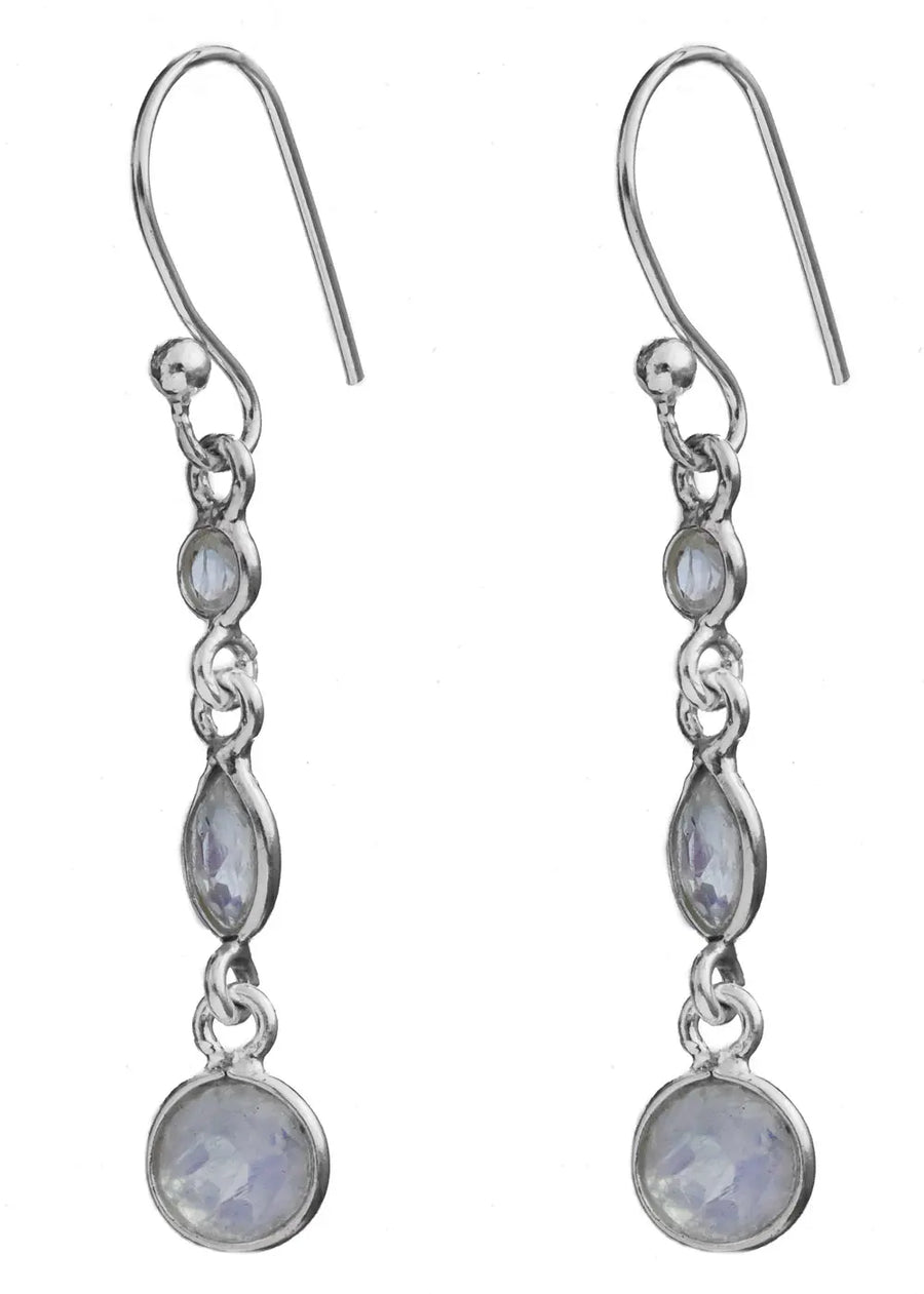 Faceted Rainbow Moonstone Sterling Silver Earrings