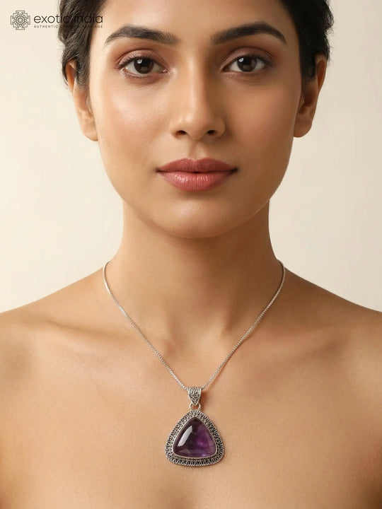Amethyst Labradorite Tiger Eye Filigree Silver Pendant