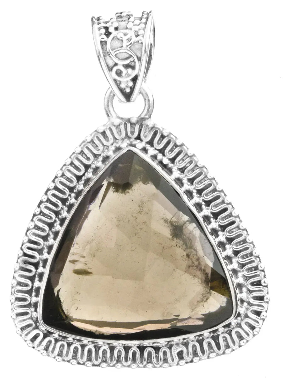 Smoky Quartz Faceted Triangle Sterling Silver Pendant