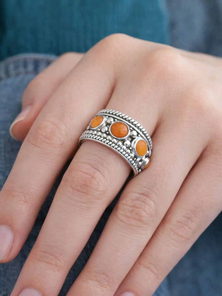 Granulated Coral Sterling Silver Ring