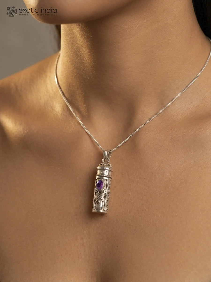 Amethyst and Lapis Lazuli Gau Box Sterling Silver Pendant