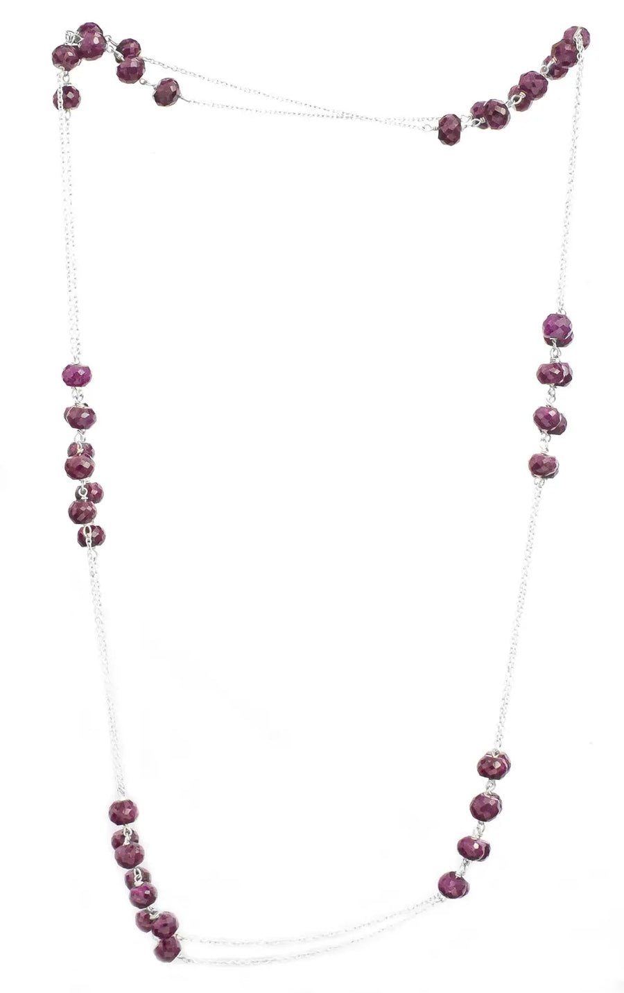 Ruby Rondelle Sterling Silver Long Necklace