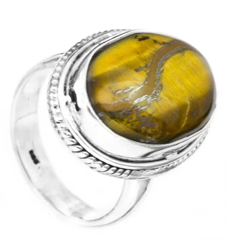 Tiger Eye Oval Sterling Silver Ring in Polished Finish