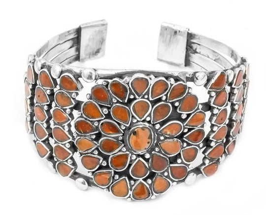 Turquoise Flower Inlay Sterling Silver Cuff Bracelet