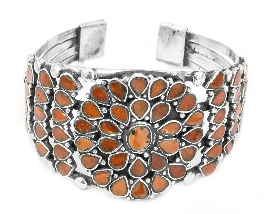 Turquoise Flower Inlay Sterling Silver Cuff Bracelet