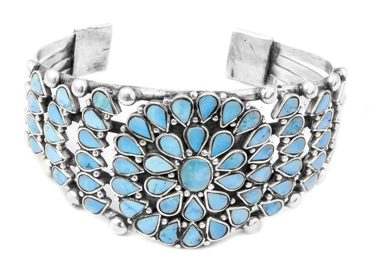 Turquoise Flower Inlay Sterling Silver Cuff Bracelet