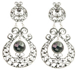 Paisley Cut Glass Dangle Earrings in White Metal