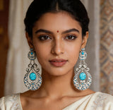 Paisley Cut Glass Dangle Earrings in White Metal