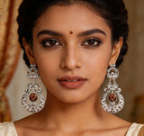 Paisley Cut Glass Dangle Earrings in White Metal