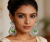 Paisley Cut Glass Dangle Earrings in White Metal