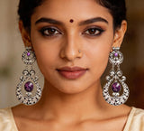 Paisley Cut Glass Dangle Earrings in White Metal