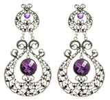 Paisley Cut Glass Dangle Earrings in White Metal
