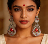 Paisley Cut Glass Dangle Earrings in White Metal