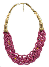 Twisted Beaded Cream Pink and Yellow Brass Necklace