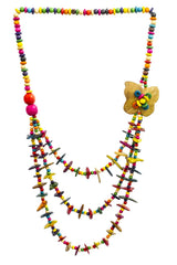 Handcrafted Multicolour Wood Three Strand Long Necklace