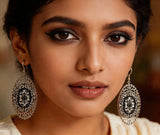 Twin Oval Cut Glass Earrings in White Metal