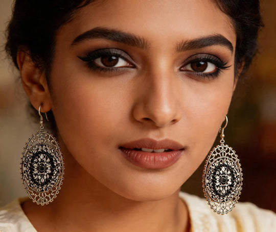 Twin Oval Cut Glass Earrings in White Metal