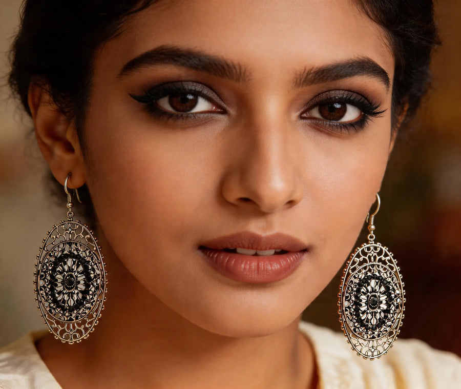 Twin Oval Cut Glass Earrings in White Metal