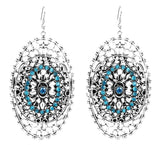 Twin Oval Cut Glass Earrings in White Metal