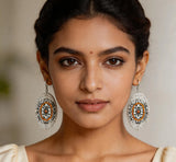 Twin Oval Cut Glass Earrings in White Metal
