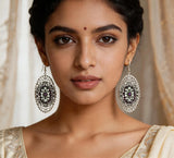 Twin Oval Cut Glass Earrings in White Metal