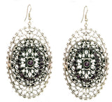 Twin Oval Cut Glass Earrings in White Metal