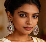 Twin Oval Cut Glass Earrings in White Metal