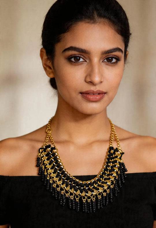 Multicolour Dangling Bead Brass Necklace