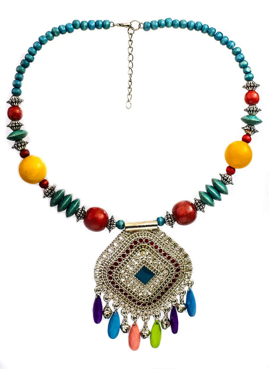 Multicolour Ghungroo White Metal Necklace