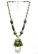 Sage Green and Silver Beaded White Metal Necklace