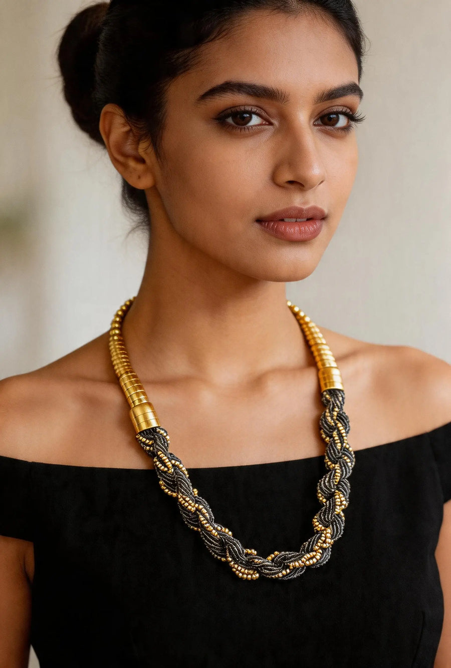 Twisted Beaded Strand Necklace in Antique Finish