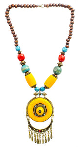 Chakra Beaded Copper Alloy and Wood Necklace