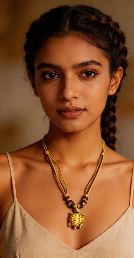 Tortoise Motif Waxed Cord Necklace