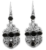 Granulated Black Onyx and Moonstone Sterling Silver Earrings