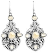 Granulated Black Onyx and Moonstone Sterling Silver Earrings