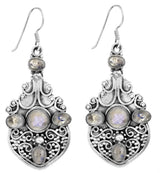 Granulated Black Onyx and Moonstone Sterling Silver Earrings