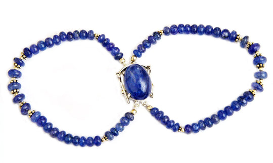Tanzanite Two Strand Beaded Sterling Silver Bracelet