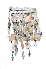 Rose Quartz, Aquamarine and Crystal Sterling Silver Bracelet