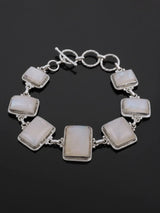Rectangle Cut Rainbow Moonstone Sterling Silver Bracelet