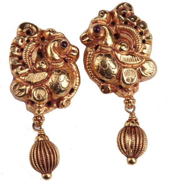 Peacock Temple Sterling Silver Earrings from South India
