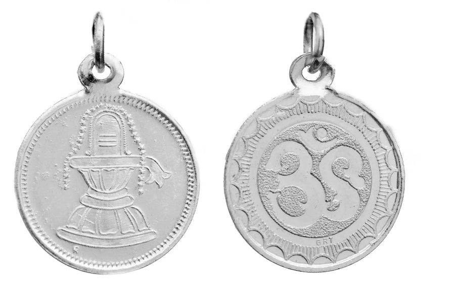 Shivalingam and Om Double Sided Sterling Silver Pendant