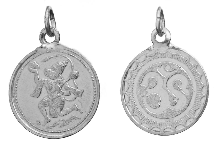 Hanuman and Om Reversible Sterling Silver Pendant