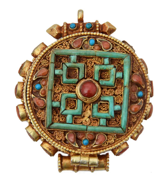 Tibetan Buddhist Mandala Embossed Sterling Silver Gau Pendant